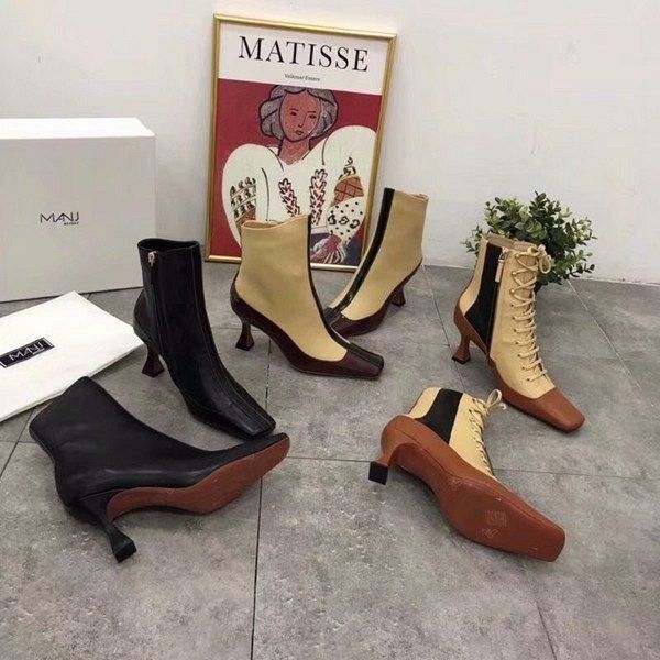 

2019 fashion booties flat boots high heel women motorcycle boots leather boots simple style patent leather wonter shoes woman shoes jc1, Black