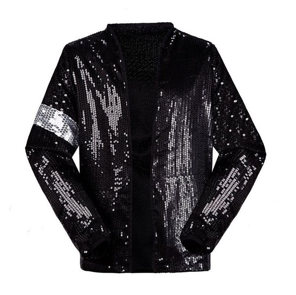 

classic mj michael jackson billie jean sequin jacket with glove kids adults show pacthwork black outwear plus size 4xs-4xl, Black;brown