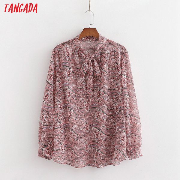 

tangada women retro floral print blouse bow neck 2020 new chic female casual shirt blusas femininas 1d09, White
