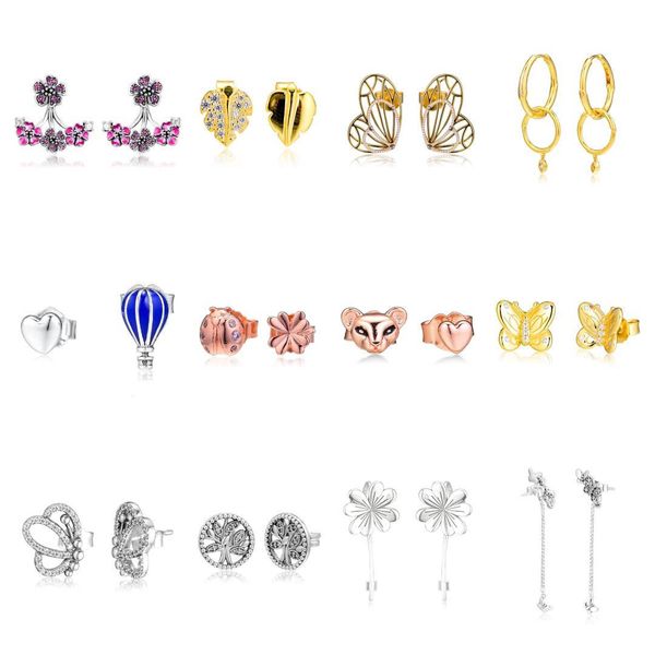 

peach blossom trees of life openwork butterfly stud earring charm 2019 new 925 sterling silver original jewelry women gift, Golden;silver