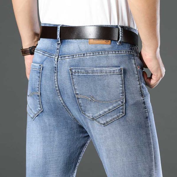 

plus size 28-40 men's jeans business classic leisure basic styles elastic mens smart jeans straight denim pants high quality, Blue