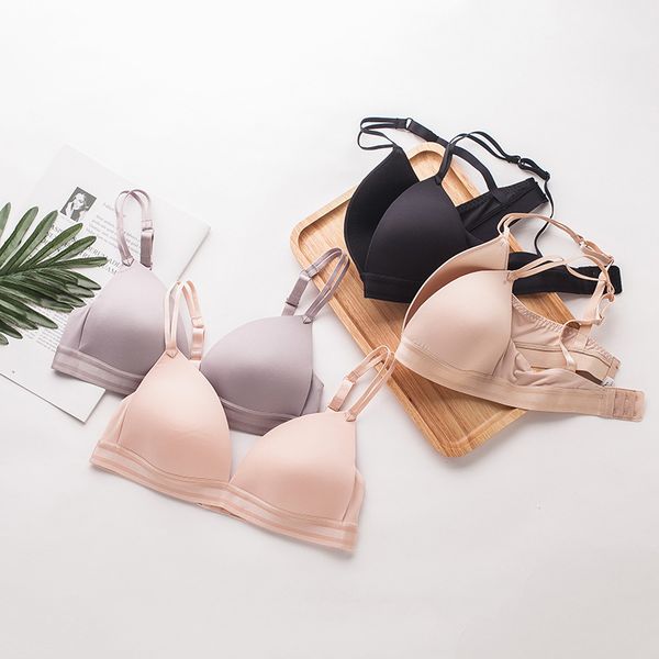 

french real silk seemless triangle cup shiny side non-steel ring underwear bra small bust mulberry silk push up thin mould cup b, Red;black