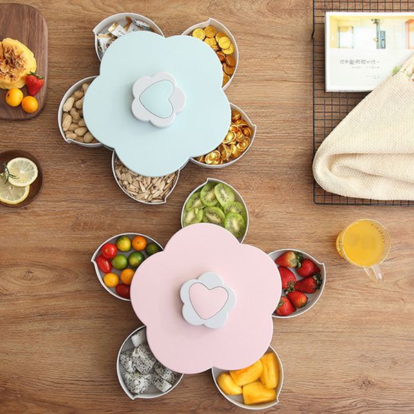 

creative flower petal fruit plate candy storage box 5 grids nuts snack tray rotating flowers food gift box for party wedding