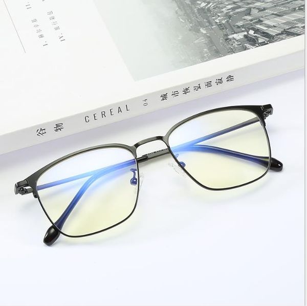 

new square glass frame men's retro blue-ray glasses metal myopia frame, White;black