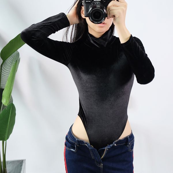

iamy dames skinny women bodysuit long sleeve turtleneck casual playsuit spring autumn solid color femme jumpsuit, Black;white