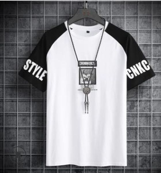 

short-sleeved t-shirt 2020 men's summer new men's loose trend half-sleeved shirt bottoming shirt jacket men's, White;black