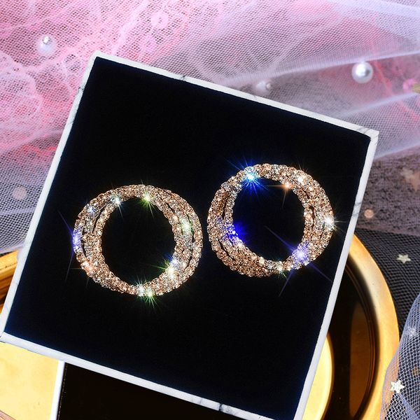 

fashion female big round zircon earrings minimalist silver rose gold color stud earrings elegant love wedding for women, Golden;silver