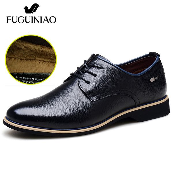 

winter warm dress shoes fuguiniao genuine leather fashion business shoes / color dark blue / size 38 - 44, Black