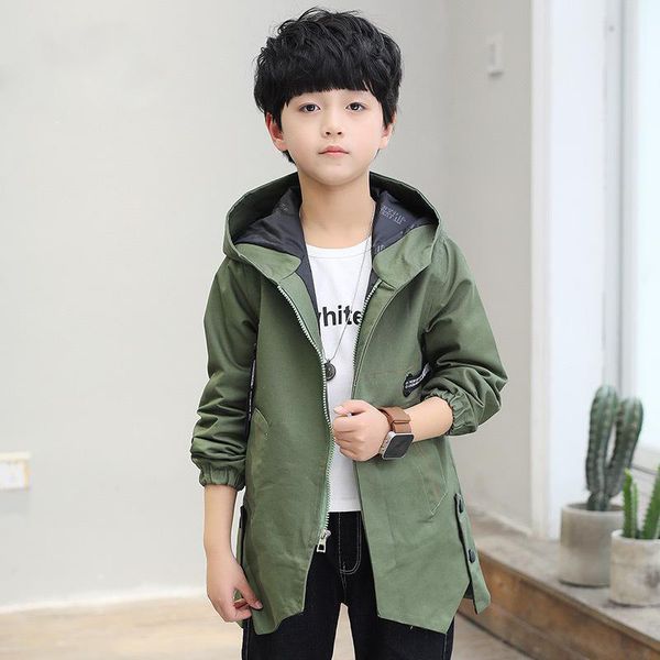 

kids trench spring autumn 5-15y boys jacket hooded overcoat letter solid zipper children windbreaker clothes, Camo