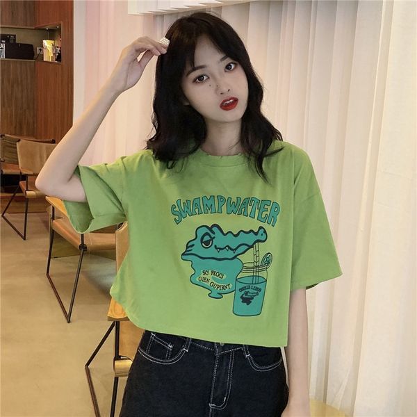 

2020 студентов случайный супер огонь cec с коротким рукавом женская футболка футболка короткий мультфильм верхний рыхлый большой размер женщ, White