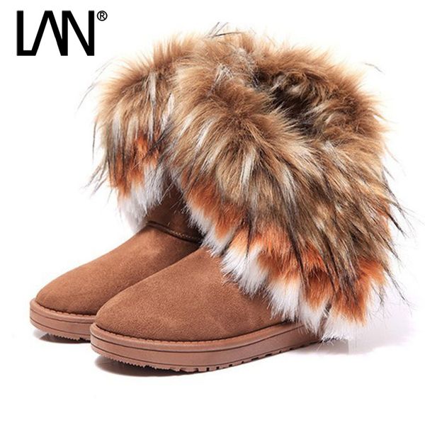 

women snow boots faux fur winter dropshipping women ankle boots winter warm casual warm ladies flats shoes, Black