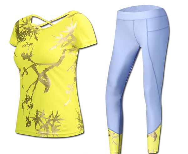 

yoga set sport clothes suit women's slim fit short sleeve fitness suit sports gym two-piece set summer suit