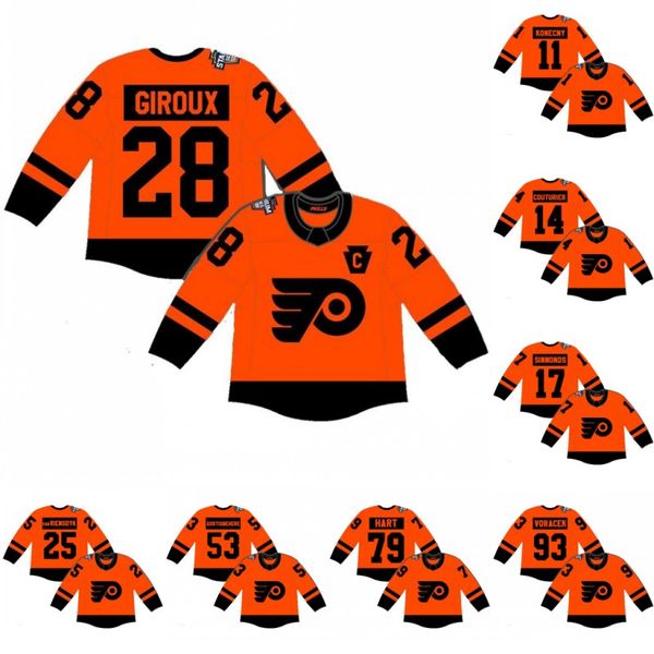 

79 carter hart philadelphia flyers 2019 stadium series jersey 28 claude giroux 17 wayne simmonds 11 travis konecny 9 ivan provorov, Black;red