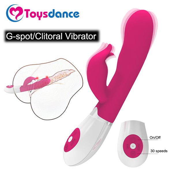 PACK-IN-BOX Toysdance 30 Velocidades Coelho Silicone Vibrador Para Mulheres Waterproof G-spot / Clitoral Estimulação Vibe Adult Sex Toys Y191214