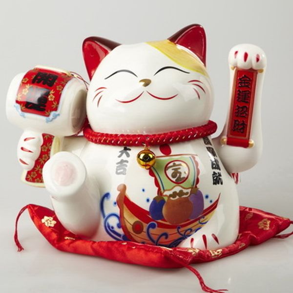 

9-inch ceramic hand waving lucky cat fortune cat counter display shop opening gift