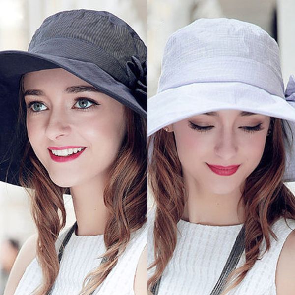 

wholesale summer hat for women large wide brim floppy floral beach fisherman uv hats breathable sun hats black white, Blue;gray