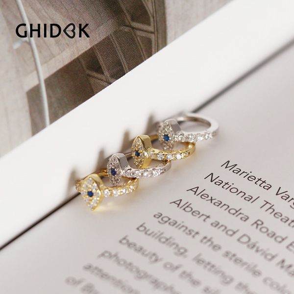 

ghidbk 925 sterling silver blue devil's eye cz hoop earrings minimalist cubic zirconia huggie earring women personalized jewelry, Golden;silver