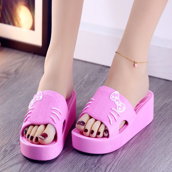 

shoes woman 2020 home slippers women's platform slides on a wedge shale female beach med massage soft sabot, Black