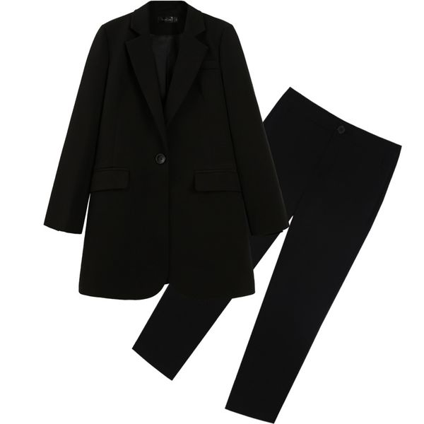 

ladies suit autumn and winter new large size long section professional wear elastic waist pants suit wild women's two-piece, White;black