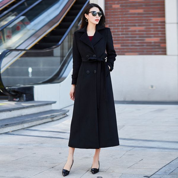 

women's cashmere coat fashion black coat new winter wool female autumn casual long outerwear woolen overcoat plus size