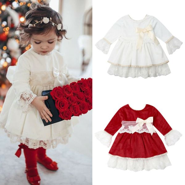 

принцесса детей девочка платье bowknot кружево тюль тута партия платье bow velvet платье осень одежда outfit 1-6y, Red;yellow