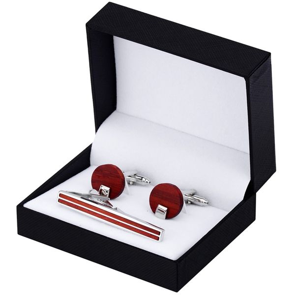

red wood tie clip cufflinks set for mens cufflinks brand wedding gift jewelry, Silver;golden