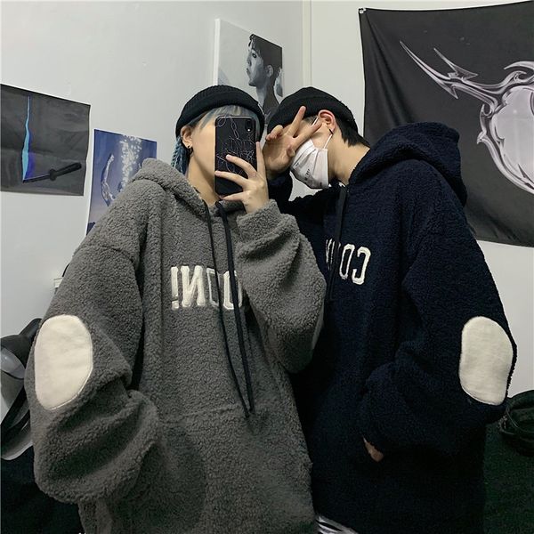 

winter plus velvet thick hoodies men warm fashion hip hop big pocket hoodie mens streetwear retro loose sweatshirt man hoody, Black