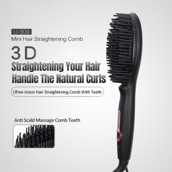 

mini straight hair comb hair straightener negative ion constant temperature gas stone ceramic electric splint styling tools, Black