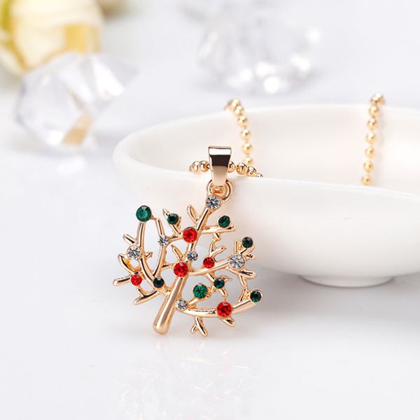 

новый дизайнер рождественская елка ожерелья красочные горный хрусталь позолоченные рождество снежинка кулон ожерелья ювелирные изделия подар, Silver