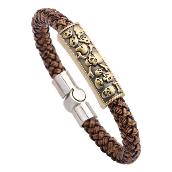 

mincn men's bracelet taro bohemian bracelet men's stainless steel woven punk leather evil, Black