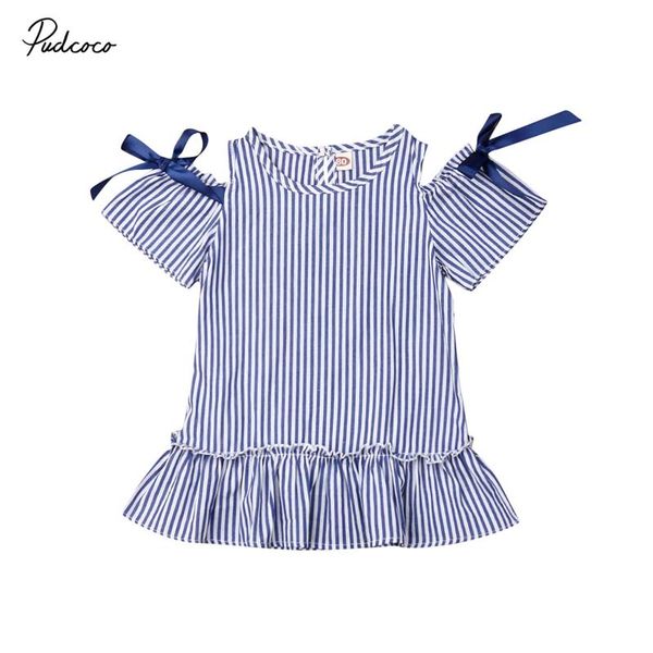 

2019 Brand Summer Toddler Baby Girl Stripe Short Sleeve Princess Dress New Fashion Summer Off Shoulder Ruffle Outfit Clothes