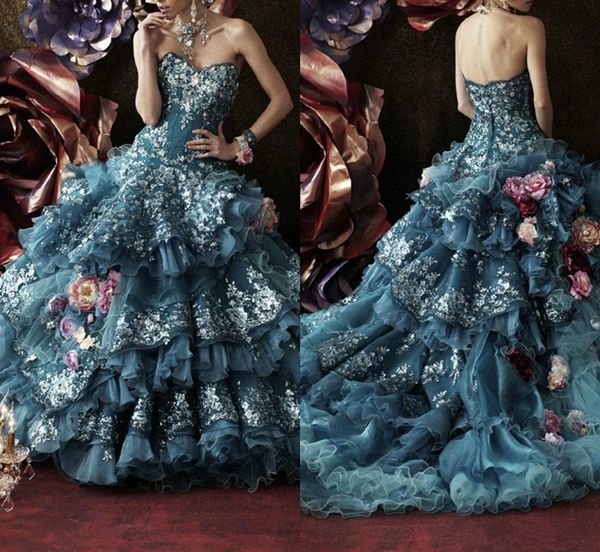 

stella de libero luxury evening dresses appliques flowers atrovirens lace up back bridal ball gowns floor length vintage prom dress, Black;red