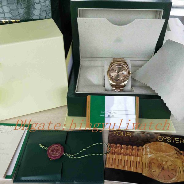 

real shoot luxury daydate 228238 41 mm black dial asian 2813 automatic movement gold rome stainless steel sapphire men watch original box, Slivery;brown