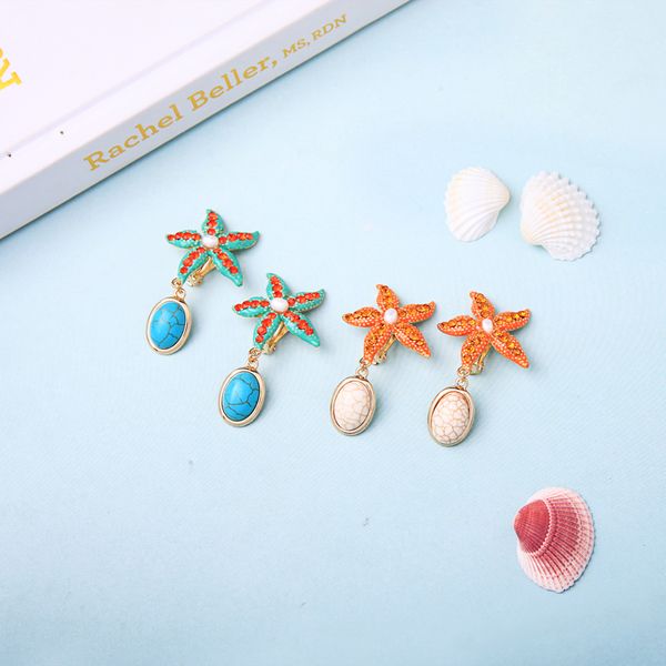 

crystal sea star clip earrings synthetic stone ocean series pendants earrings for women gifts fashion jewelry, Silver