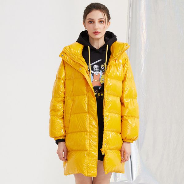 

new fashion glossy down jacket women 2019 coat winter warm thick parka stand loose 90%white duck down vogue coats female outwear, Black