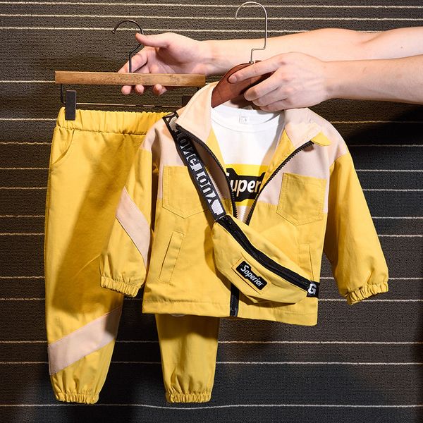 

2019 new fashion set (coat+ pant+bag) korean version of the children's boys girls spring autumn two-piece children's clothes, White