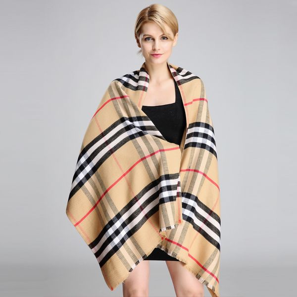 

2019 thickening widen lengthen ma'am england wind keep warm lattice style windbreak shawl annual meeting scarf, Blue;gray