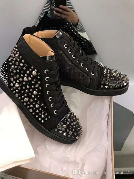 

mix no limit men's flat high-louisflat brand red bottom sneakers shoes,perfect lace leather party dressbcasual sneakers, Black