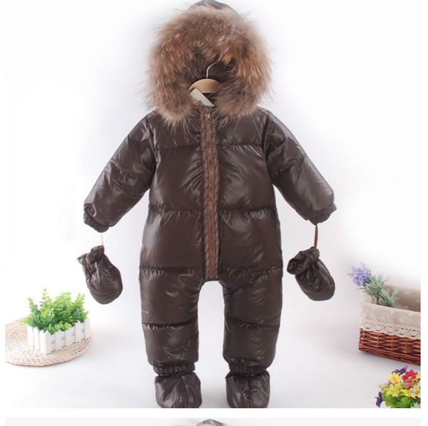 

2018 baby clothes winter feather down snowsuit brown baby outwear raccoon fur collar boys jumpsuit toddler warm jacket, Blue;gray