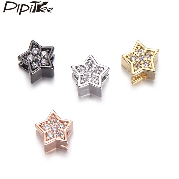 

pipitree 5pcs/lot bulk wholesale clear cz zircon star beads charms fit bracelet necklace diy loose beads spacers jewelry making, Bronze;silver
