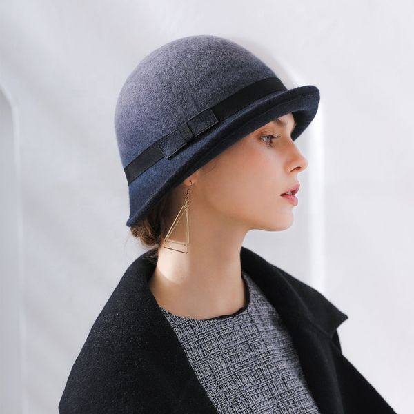 

personality dip dye wool felt cloche women bowler hat