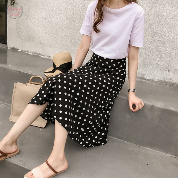 

2019 women polka dot skirt fashion high waist black red chiffon elascity casual party skirt ns8967