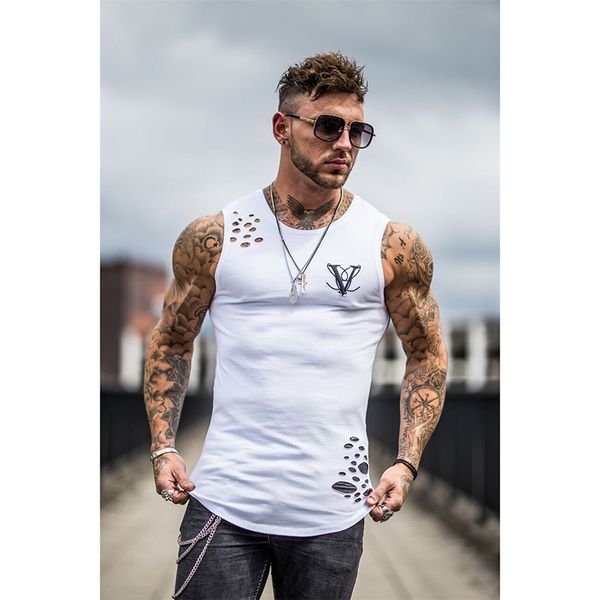 

new summer fashion gyms tank hole bodybuilding stringer tank men fitness vests muscle guys sleeveless vest, White;black
