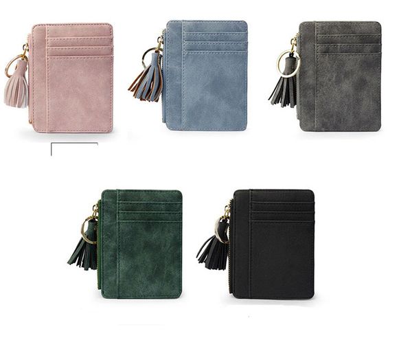 

coin purses women pu pure card holder short wallet with tassel 6colors, Brown;gray