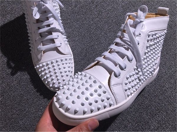 

2018 Новый Дизайнер Red Bottom Кроссовки Мужчины Женщины High Top Luxury Печати Серебряные Шипы И Стразы Граффити Повседневная Обувь Квартиры С Коробкой