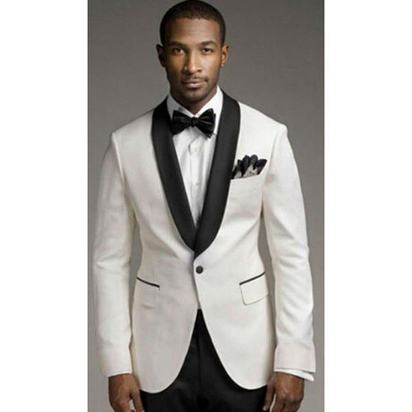 

2018 modern men suits ivory shawl lapel wedding tuxedo groomsmen custom business mens suit (jacket+pants+tie, White;black