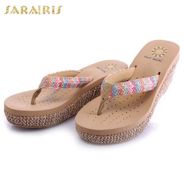 

sarairis 2020 new fashion cane women slippers wedges med platform pumps summer outside women sandals, Black