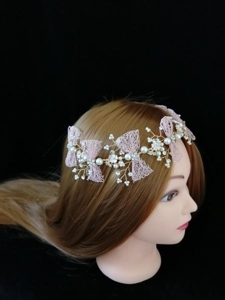 

superior pink bow bridal tiaras headbands hairwear chaplet hairdressing jewelry accessories,luxury korean wedding comb
