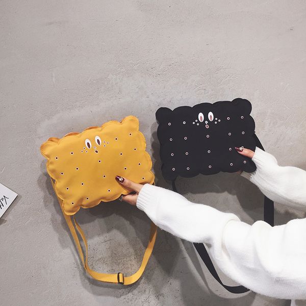 

in japan funny plush biscuit shoulder bag cute cartoon canvas kawaii crossbody bag personality cookie shape square 2020