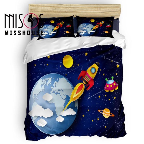 

misshouse galaxy cartoon rocket universe duvet cover set bed sheets comforter cover pillowcases 4pcs bedding sets